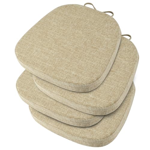 Image of OVOV 14x14 Chair Cushions for Metal Dining Chairs Set of 4 Beige | Non Slip, Washable Removable Cover with Ties, Textured, for Dining Room, Kitchen Cafes Bistro Patio, Stackable Chairs