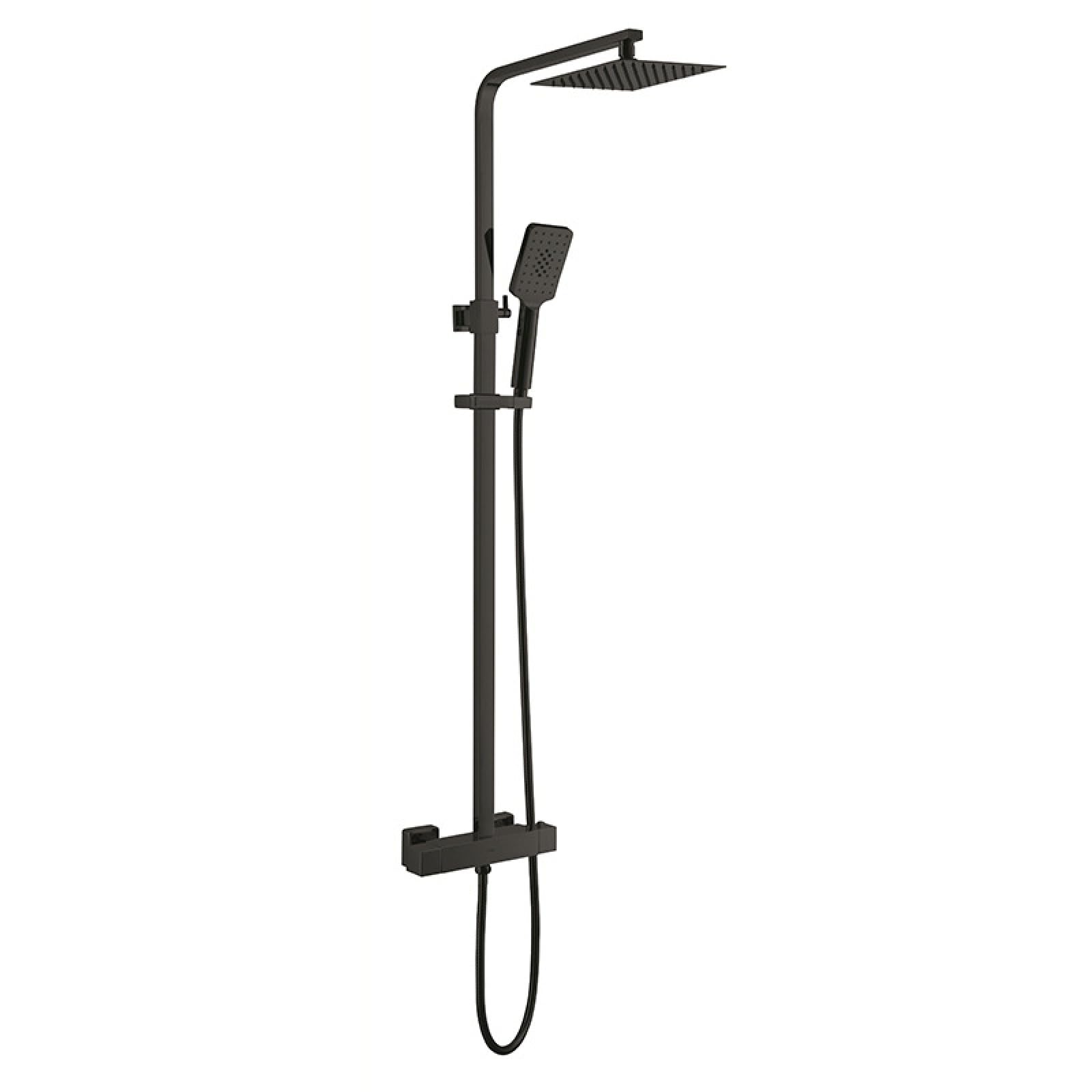 OZBMA Constant Temperature Shower Set Square Black Plated Luxury Pressurized Hot and Cold Home Decoration Open, 01 Full (03 Black With Two Functions)