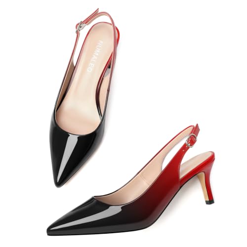 Image of NUMALEO Slingback Heels for Women Pointed Close Toe Kitten Heels Patent Pumps Dress Party Comfy Heeled Sandals Stiletto 2.5 Inch Dress Shoes