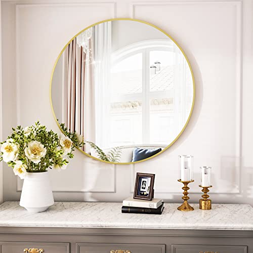 Image of VooBang Round Mirror 19.6 inch Gold Wall Mounted Circle Mirrors Vanity Mirror with Aluminum Alloy Frame Modern Decoration for Bathroom, Living Room, Vanity, Bedroom, Entryway