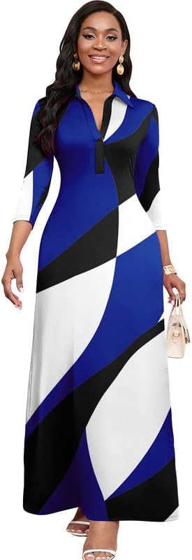 Maxi Dresses for Women Casual V Neck 3/4 Sleeve Bodycon Long Party Holiday Dress Semi Formal Outfits - Image 2