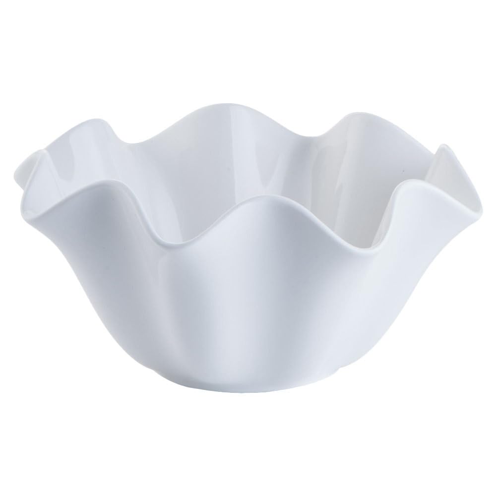 CALLARON 30oz Ceramic Salad Bowl - 8inch White Serving Bowl, Wave Decorative Dessert Dishes, Porcelain Dinnerware for Soup, Fruit, Ice Cream, Brulee Souffle, Baking, Dishwasher and Oven Safe