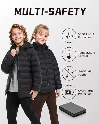 Kids Heated Jacket,Boys Girls Lightweight Electric Heated Coat for Child with 5V Battery Pack3