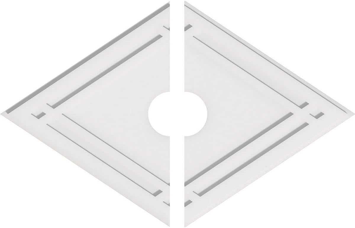 MISSING PARTS AND NOT TESTED Ekena Millwork CMP38X25DD2-05000 Diamond Architectural Grade PVC Contemporary, Two Piece Urethane Ceiling Medallions 38\\\"W x 25 3/8\\\"H x 5\\\"ID x 13 1/4\\\"C x 1\\\"P 38\\\"W x 25 3/8\\\"H x 5\\\"ID x 13 1/4\\\"C x 1\\\"P Two Piece