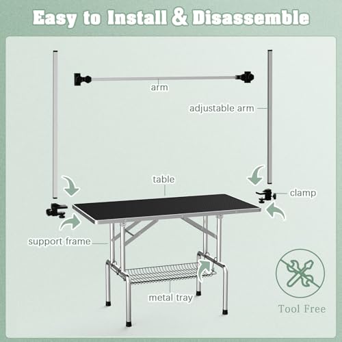 Image of Lyromix 42'' Stainless Steel Pet Dog Grooming Table, Arm /Noose /Tray, Black