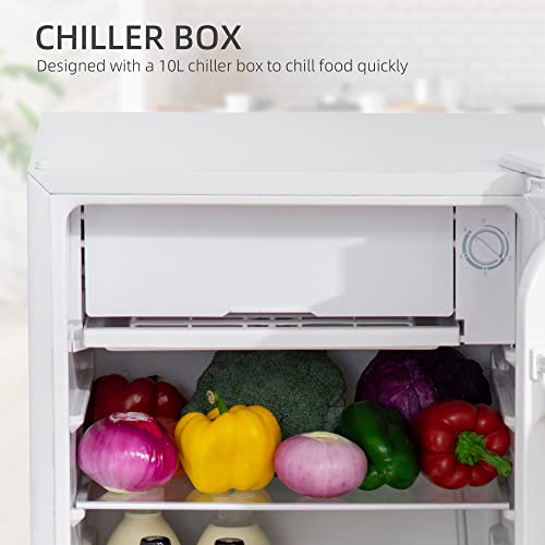 HOMCOM-91-Litre-Freestanding-Under-Counter-Fridge-with-Chiller-Box-Reversible-Door-Adjustable-Thermostat-475cm-Wide-Noise-Level-Decibels-40-White