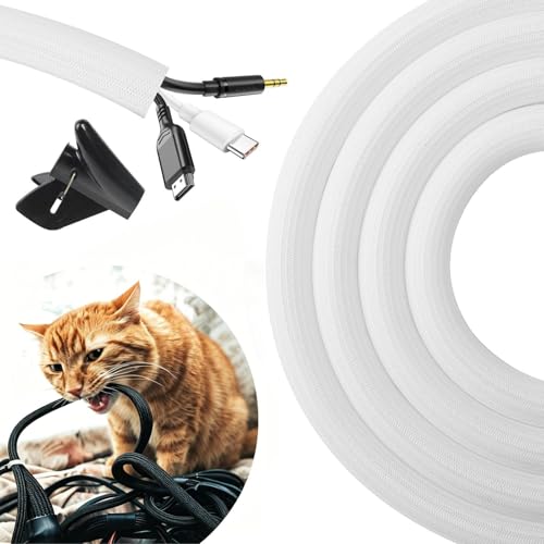 NETFLO 5m-9.5mm kabelschlauch weiß Kabelschlauch Selbstschließend Geflechtschlauch für USB- und Stromkabel Audiokabel Computer-/TV-Kabel zu Hause und im Büro