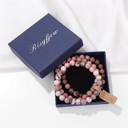 Risyfjew 3 Pcs Healing Crystal Bracelets Women 8Mm Natural Stone Beaded Stretch Bracelet Pink Zebra Jasper Jewelry Gifts thumb #5