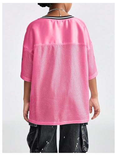 Floerns Girl's Jersey Shirt Printed Oversized Short Sleeve Mesh Tee Shirts V Neck Sport Jersey Shirts2