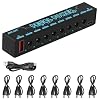 Guitar Pedal Power Supply Portable 8 Isolated, DC 9V Output + 5V USB Output for Bass Effect Pedals 300mA, 1A Cables, Mini Guitar Pedal Power (Black)
