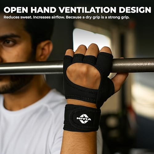 Image of Nivia Spider Gym Gloves for Men & Women, Breathable & Lightweight Design, Padded Palm for Enhanced Grip, Wrist Support Strap, Ideal for Weightlifting, Cycling, Fitness & Cross Training