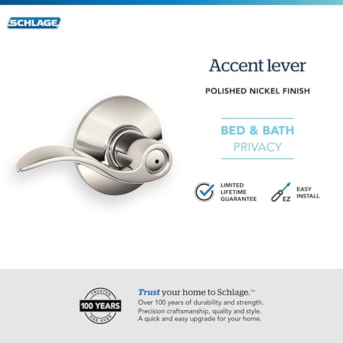 Image of SCHLAGE Accent Lever Bed and Bath Lock in Polished Nickel - F40 ACC 618