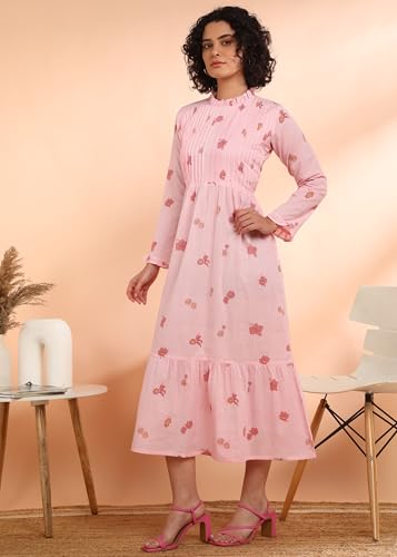 Image of Maaesa Women Floral Cotton Flared Dress