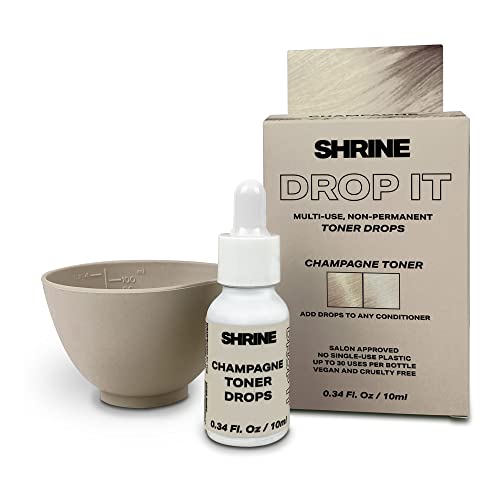 SHRINE Drop-It CHAMPAGNE Toner | Customisable Anti-Brass Toning Drops to Remove Yellow Tones | Golden Blonde Finish | Vegan Cruelty-Free Damage-Free Conditioning Toner | 200 drops/bottle
