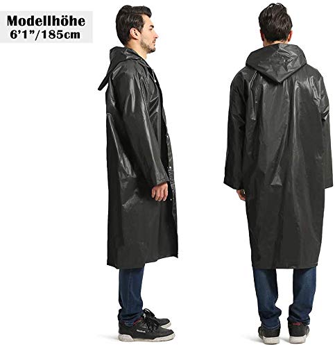 Foto von Opret 2 Stück Regenmantel Durchsichtiger Regenponcho für Damen Herren, Wiederverwendbar Wasserdicht Regencape Regenjacke, Eva Atmungsaktiv Regen Zubehör für Wandern Radfahren Reisen Camping Schwarz