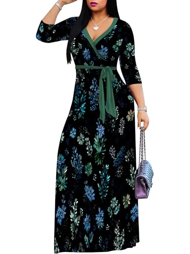 Image of PinkPatty Women's Long Sleeve Maxi Dress Plus Size Trendy Wedding Guest Dress with Pockets&Belt