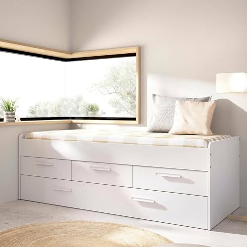 Dmora Letto per Bambini Alben 95x194.3 cm Bianco Contenitore Dimensione Materasso 90x190 cm, Lettino Singolo