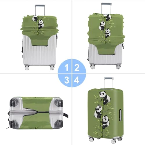 Image of Cute Panda Luggage Cover - Bamboo Climbing Panda Suitcase Protector, Stretchable & Waterproof Travel Luggage Sleeve,S