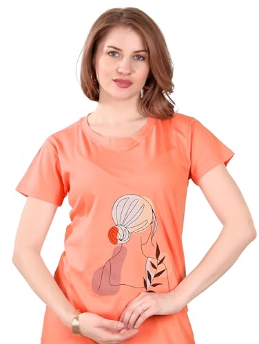 Image of Printed Knee Length Pocket Night Dresses for Women | Cat Lovers | Premium Soft Cotton Nighty | Sky Blue