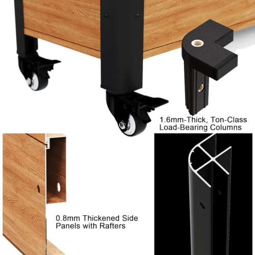 Macetero elevado móvil de aluminio y metal con acabado de madera 120x30x60 cm 7