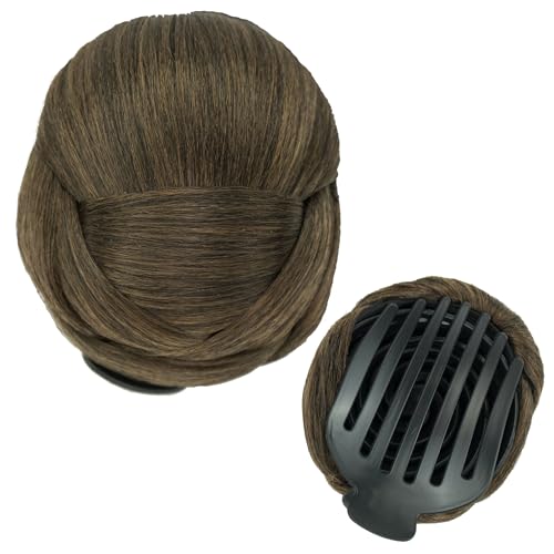 IMISSU Braided Chignon Dancer Hair Donut Hairpieces Scrunchie Claw Hair Bun Updo for Wedding Party (M5 Mix Brown)