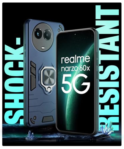 Image of WOW IMAGINE Shock Proof Back Case Mobile Cover for Realme Narzo 60X 5G | 11 5G | 11X 5G | C67 5G | Back Cover Case (Tough Armor | Hybrid PC + TPU | Ring Holder & in-Built Kickstand | Blue)
