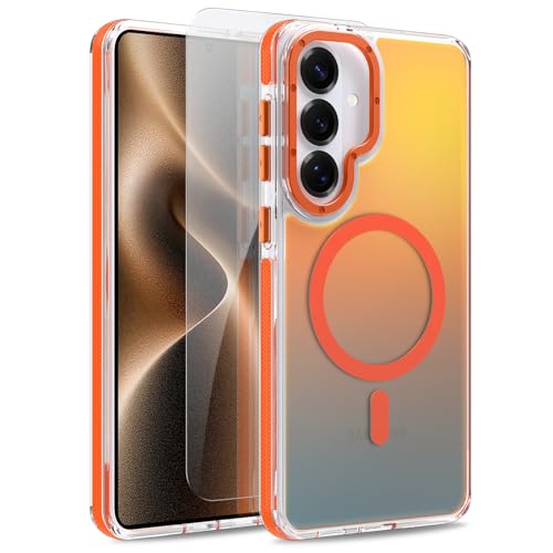 Image of Magnetic Case for Samsung Galaxy S26 Plus [Compatible with Magsafe] [Cute Fashion Fluorescent Design] [1 Screen Protector] Slim Translucent Matte Case for Galaxy S26 Plus 6.7 inch, Orange