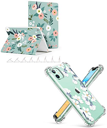 GVIEWIN Case for iPad 9.7 2018/2017 Bundle with Clear Flower Pattern for iPhone 11 Case (2 Items)