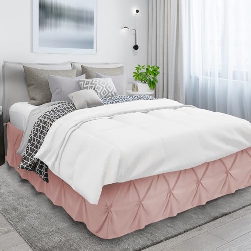Image of Nestl Blush Pink Bed Skirt King Size, Pinch Pleat King Bed Skirt, 14 inch Inch Drop King Bedskirt, Hotel Quality Blush Pink Bed Skirts, Premium Microfiber Bedskirt for King Bed, Blush Pink King Bed Skirt