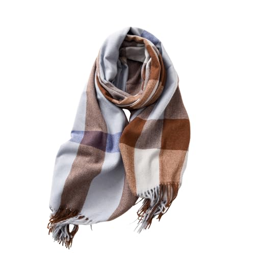 WHCREAT Schal Damen Winter Weicher Warmer Winterschal Karierte Damenschal Mit Fransen Lange Stola Schals, Blau
