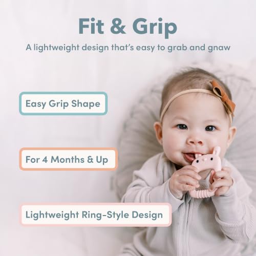Image of Loulou Lollipop Wild Silicone Teether for Babies 4 Months and Up, Textured Teething Ring for Sore Gums, BPA-Free Food-Grade Silicone, Easy-Grip Open Shape, Dishwasher & Freezer Safe, Shell Pink