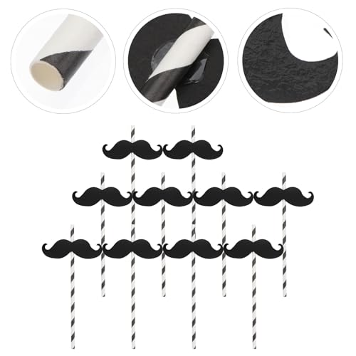 20 pitillos de papel negro con bigote para fiesta miniatura 2