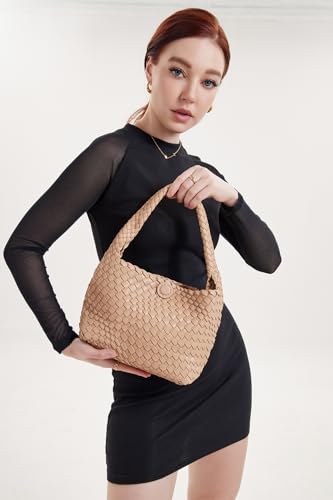 Woven Bag for Women, Vegan Leather Summer Beach Purse, and Travel Handbags Ladies' Retro Chic Shoulder Bags3