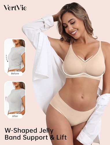 Image of Vertvie Wireless Bras for Women Full Coverage Supportive Seamless Bralettes No Underwire Push Up Comfort Soft T-Shirt Bra(2 Pack: Nude+Sand,Medium)
