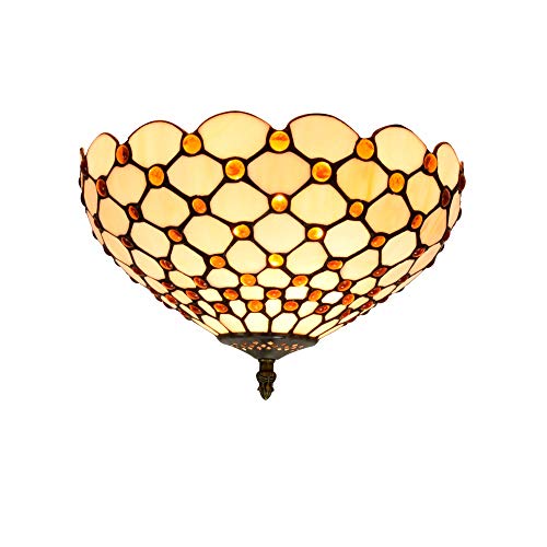Lustre en vitrail pour allée et chambre, plafonnier perles marron chaud