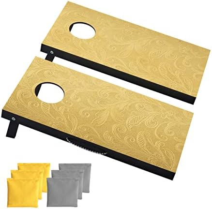 Cometoss Cornhole Outdoor Game Golden Portable Small Size Cornhole Set-Includes 2 MDF Wood Boards 23.6x11.8 Inch,6 3.8 Ounce Corn Hole Bean Bag Cornhole Set.…