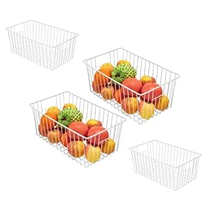 Y.Z.Bros 16Lx12W inch Wider Freezer Storage Organizer Baskets Container, Deep Metal Wire Chest Upright Refrigerator Divider Bins with Built-in Handles for Cabinet, Pantry, Closet, Kitchen(4)
