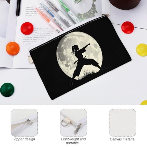 Taekwondo Girl in The Moon Coin Purse Canvas Change Pouch Portable Pocket Wallet Mini Storage Bag with Zippered Keychain3