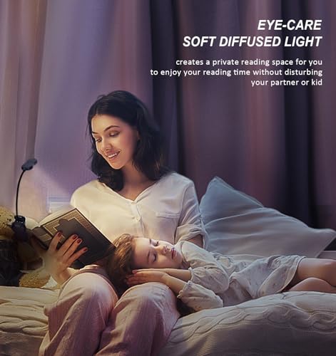 Image of 2 Pack Rechargeable Book Light, LED Reading Light 3 Color 3 Brightness with Clip, Up to 60 Hours Eye Care Reading, Warm & White Light, Perfect for Reading in Bed &Travel
