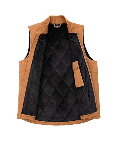 Image of ZENTHACE Mens Quilted Lined Duck Canvas Work Vest,Brass Zip Up