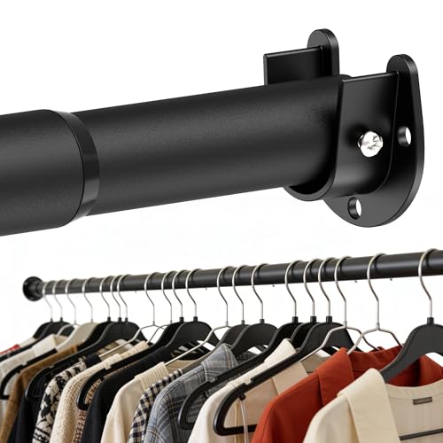 Tringle de garde-robe de 32 mm, tringle télescopique noire pour placard, tringle de 74 à 130 cm avec supports métalliques, 1 ensemble de tringle murale pour...