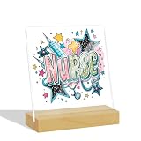 Retro Preppy Nurse Checkered Desk Decor Gifts Nurse Day Thanksgiving Birthday Graduation Thank You Gifts for Nurses Women Acrylic Sign With Holder