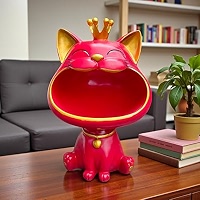 NEELAYA Crown Cat Showpiece with Storage Tray Resin Figurine