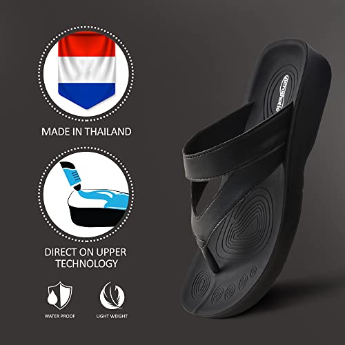 Image of AEROTHOTIC Comfy Arch Support flip flops for women Split Toe Stylish Cushioned Strap with non-slip footbed Walking Dressy Sandals Indoor and Outdoor (Glen Black, US Footwear Size System, Adult, Women, Numeric, Medium, 9)