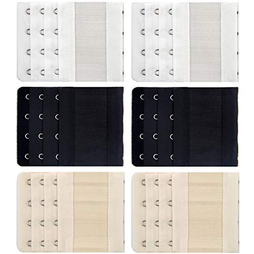 6 Stück 3 Reihen 4 Haken Damen BH Extender Set Elastic Back Bra Extension Band Band Band Extension Strap Band Extension Strap Extender (weiß, schwarz, hautfarben) Cover