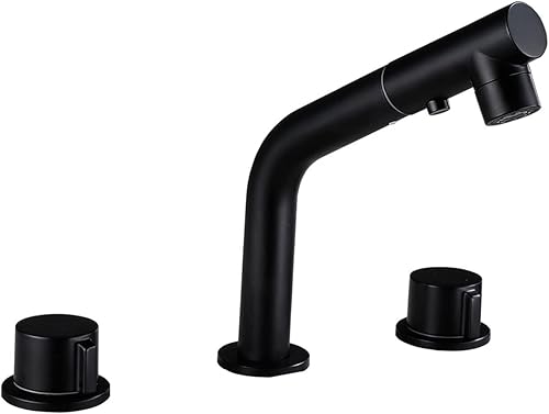 TOCOCO Grifo para bañera de baño, grifo mezclador de boquilla extraíble de doble mango, grifo de baño de latón negroblancocromado (color negro corto)