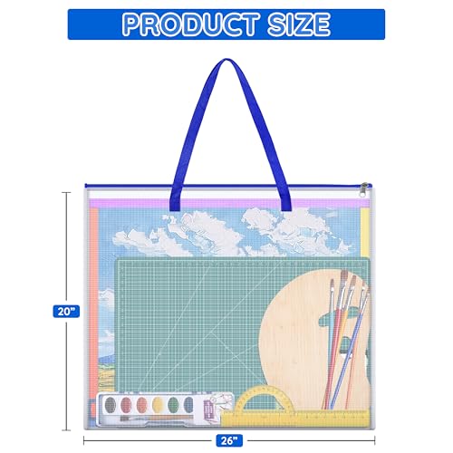Image of ZKOO Poster Storage Bag, 26 inch x 20 inch Art Portfolio Bag, Bulletin Board Holder Art Portfolio Container for Artwork, Artwork Storage Case for Poster, Bulletin Board, Scrapbook, Teaching Materials (Blue)