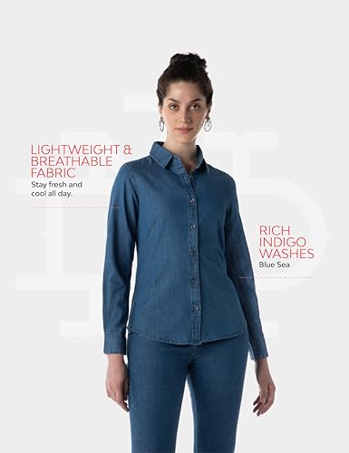 Image of INKD Women's Full Sleeve Casual Denim Shirt - 100% Cotton | Front Button Detailing | Regular Fit
