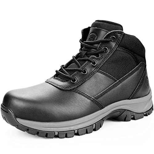Image of Mens Work Boots, YKK Zipper, Steel Toe Rubber Leather Safety Shoes, Waterproof, Puncture-Proof(Black, OX2518, US 10.5)