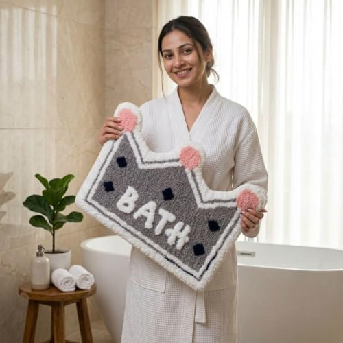 Image of Dream Weaverz 2000 GSM Super Soft Microfiber Bath Mat 40x60 cm | Ultra Absorbent Anti-Skid Quick Dry Bathroom Rug | Floor Mat for Bathroom, Bedroom, Kitchen, Home | Cute Design Bathmat (Grey)